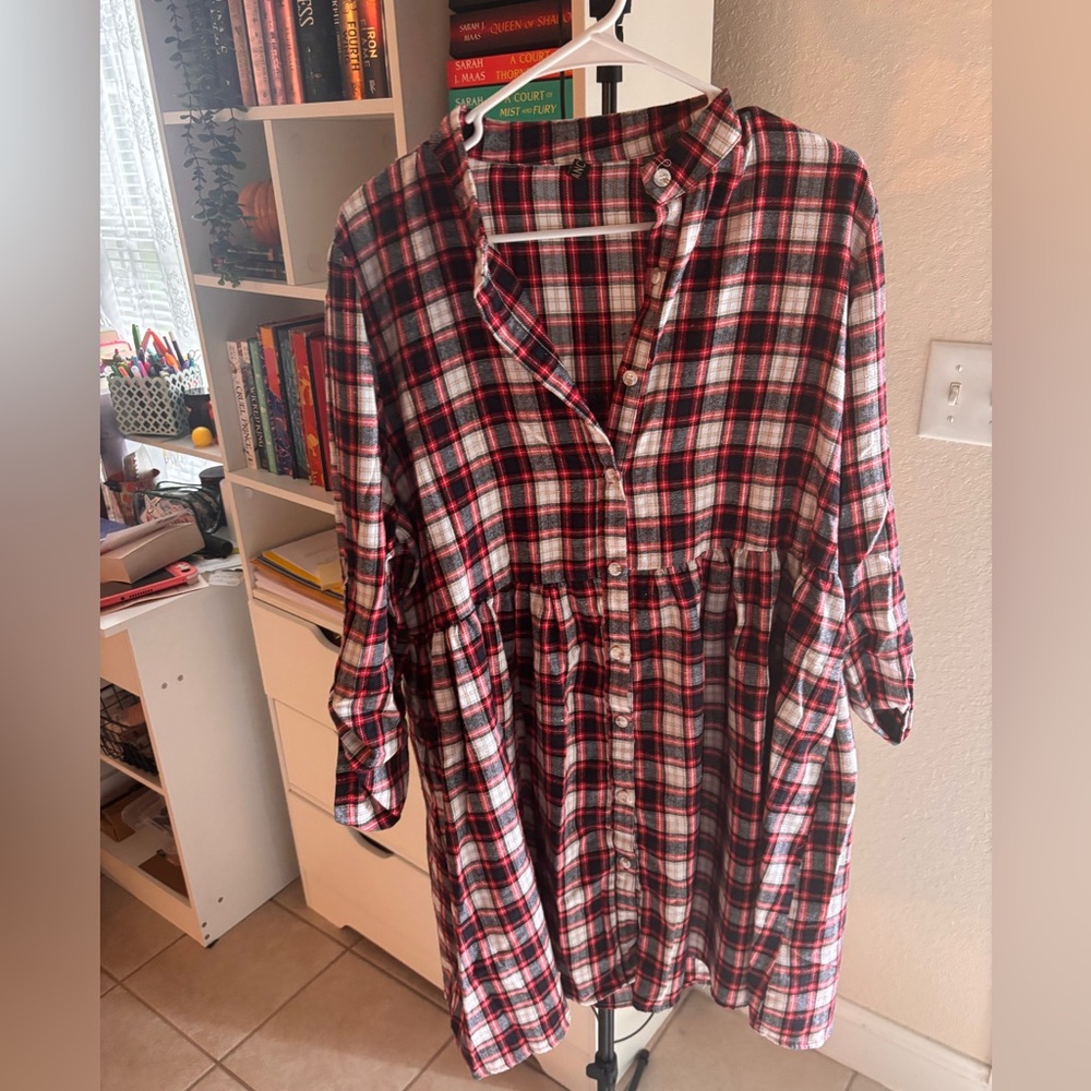 XL Boutique Flannel Short Dress (Button Up)